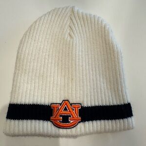 Auburn Tigers Knit Beanie - White with Black Stripe and Orange Logo